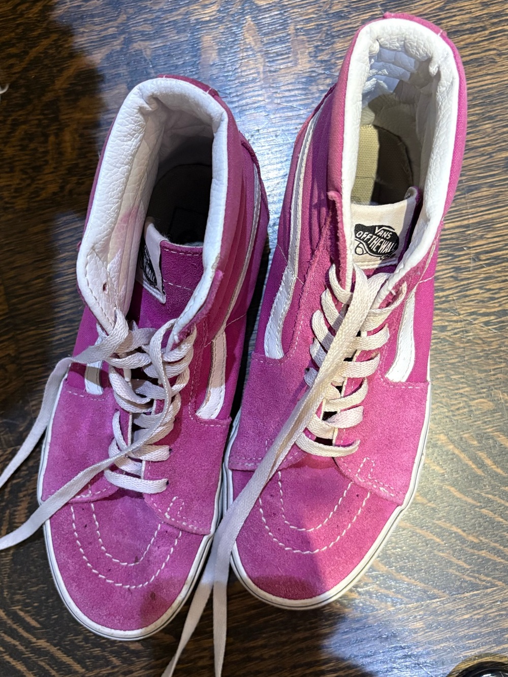 Vans Pink Suede High-Top Sneakers with White Stripe